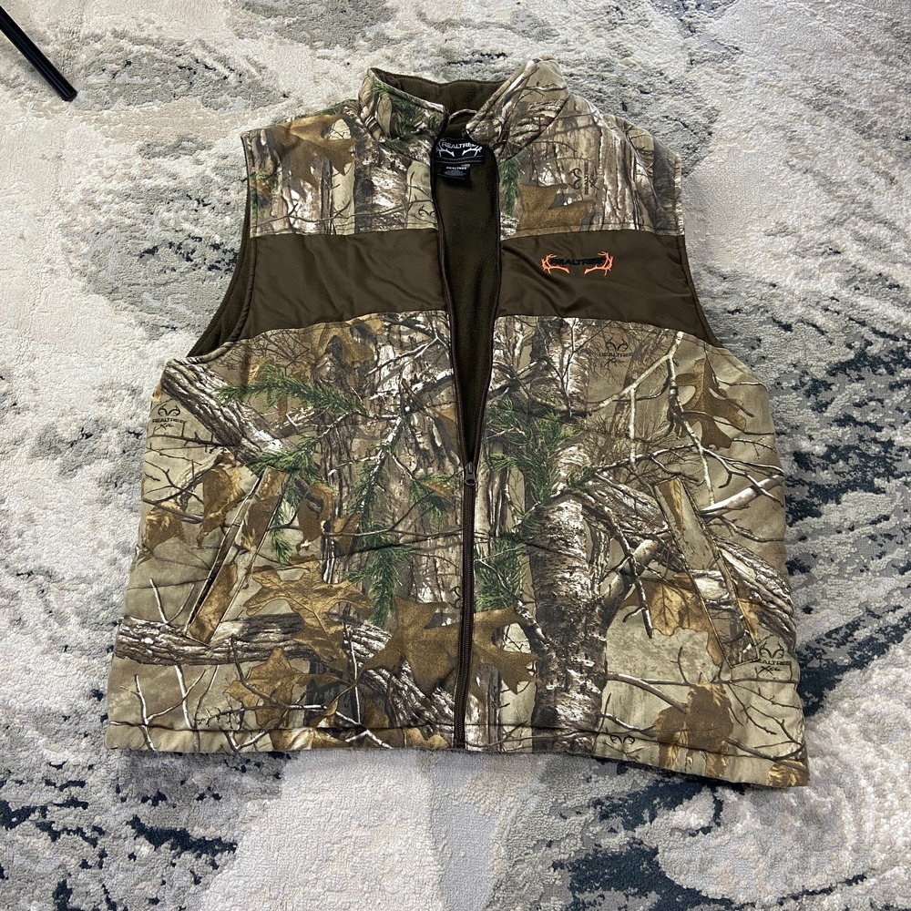 Realtree Puffer Vest Men XL (46-48) Xtra Camouflage Cotton Fleece Lined Full Zip